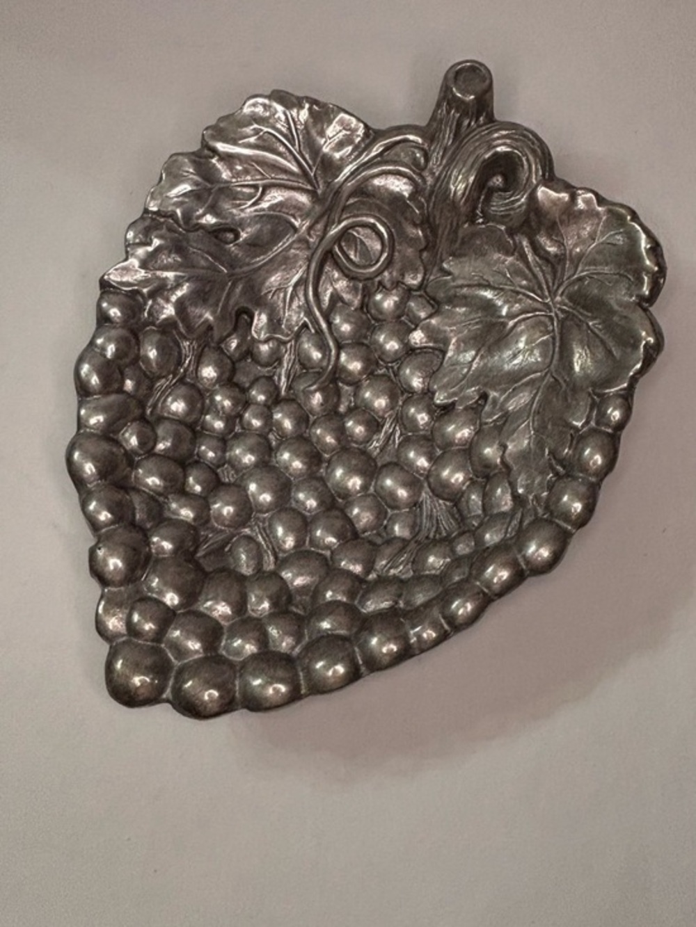 Decorative Grape Leaf Pewter Dish